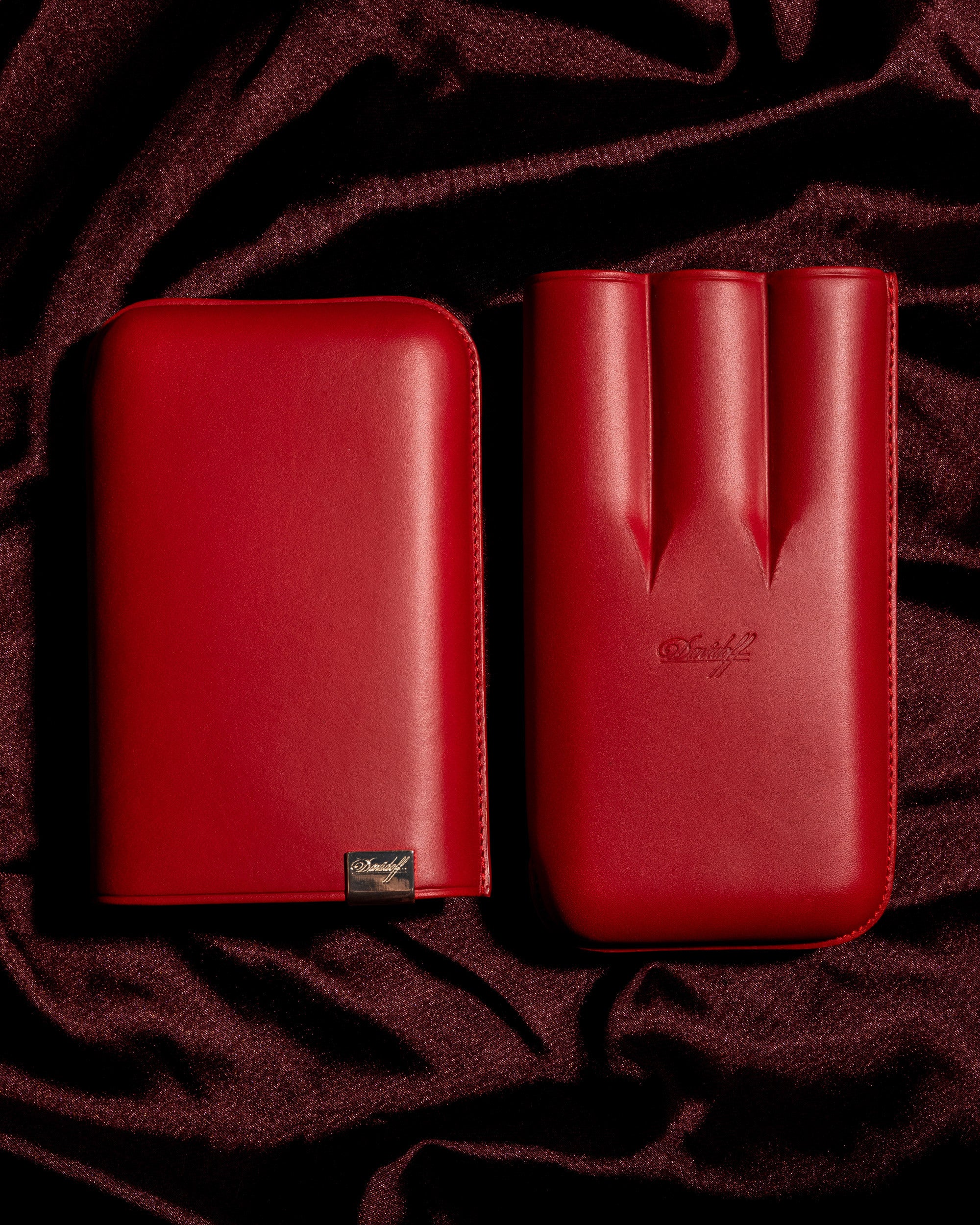 Davidoff Iconic Cigar Case (XL-3/Leather Red-Gold) + 3 Cigars - Image 2